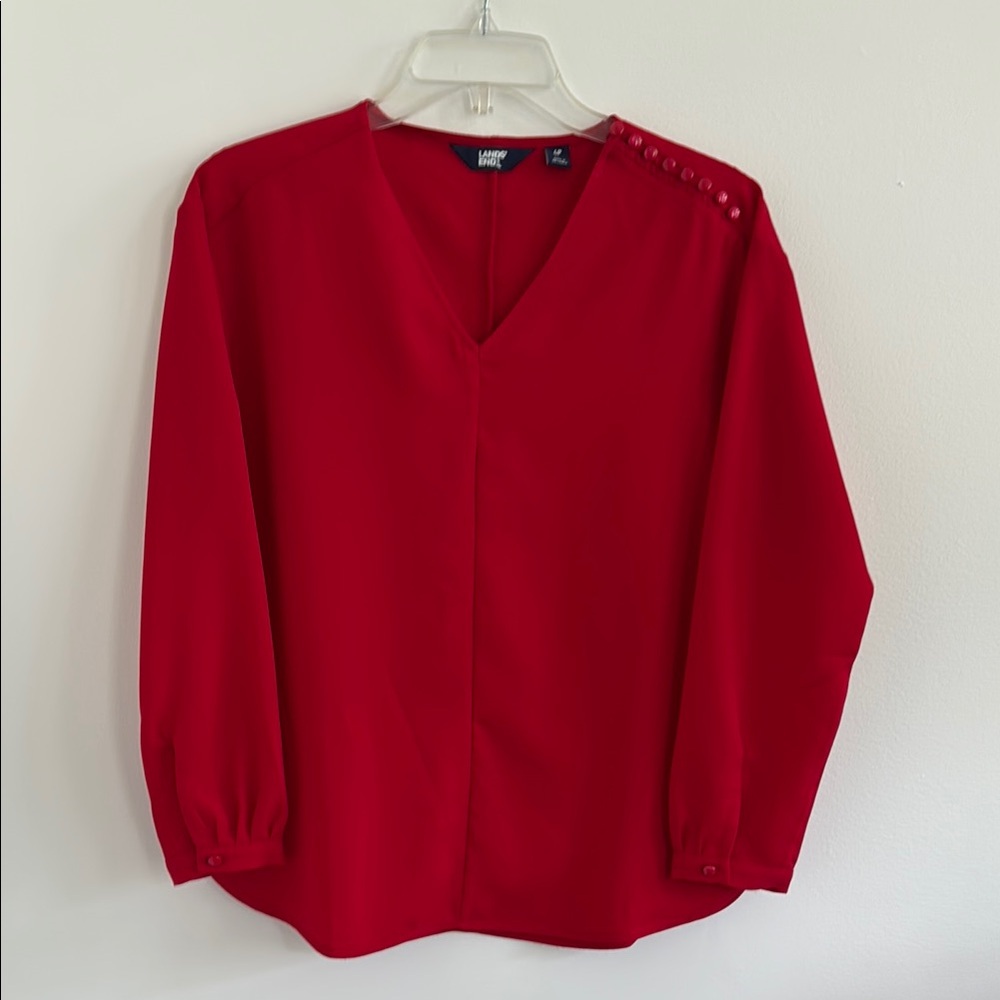 Lands' End Red Relaxed 3/4 Sleeve Blouse